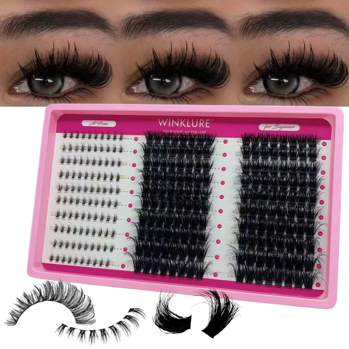 WINKLURE Flauschige Wimpernbüschel-Set Volumen-Wimpernverlängerungsset D-Curl Wimpernbüschel Einzelwimpern Volle Faux-Mink-Wimpern