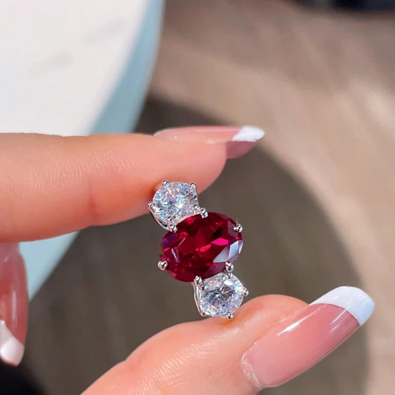 Red Corundum Fluorescent Color-Changing Light Luxury Fashion Open Ring Inlaid Versatile Daily Niche Simple Sweet