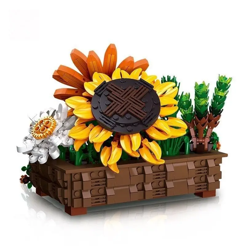 

JJ9034 Sunflower Forever Potted Flower Building Blocks Model Eternal Bouquet DIY Assembly Toy Home Decor Gift for Women