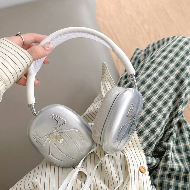 

Spider Pattern Protective Case for AirPods Max Transparent Soft Shell Custom Headphone Cover Cool Creative Earphone Protector