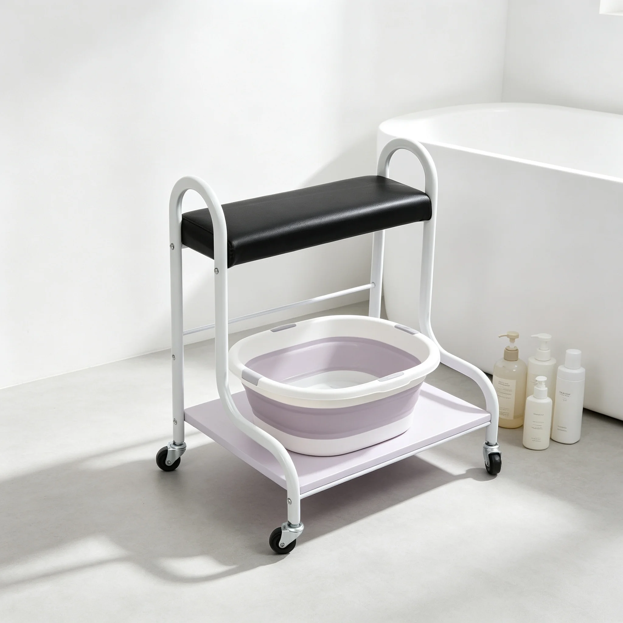 Black Rolling Foot Basin Cart with Wheels, Portable Foot Bath Spa Trolley, Mobile Storage Organizer for Beauty Salon, Pedicure Shop, Household
