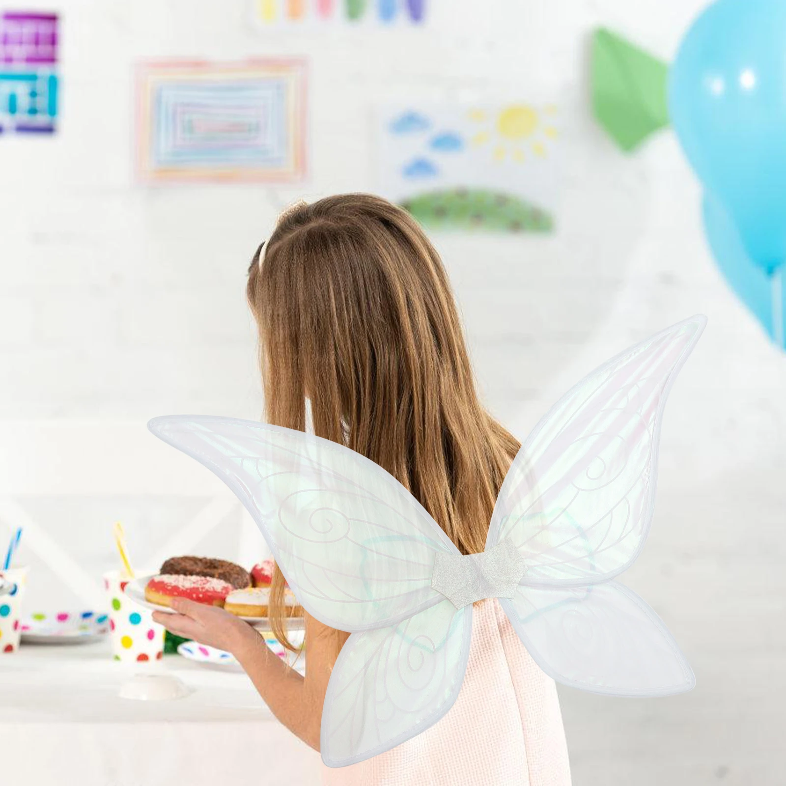 접이식 날개 화이트 엔젤 요정 소품 여성용 어린이 파티 사진 부스 코스프레 의상 액세서리 휴일 선물 경량