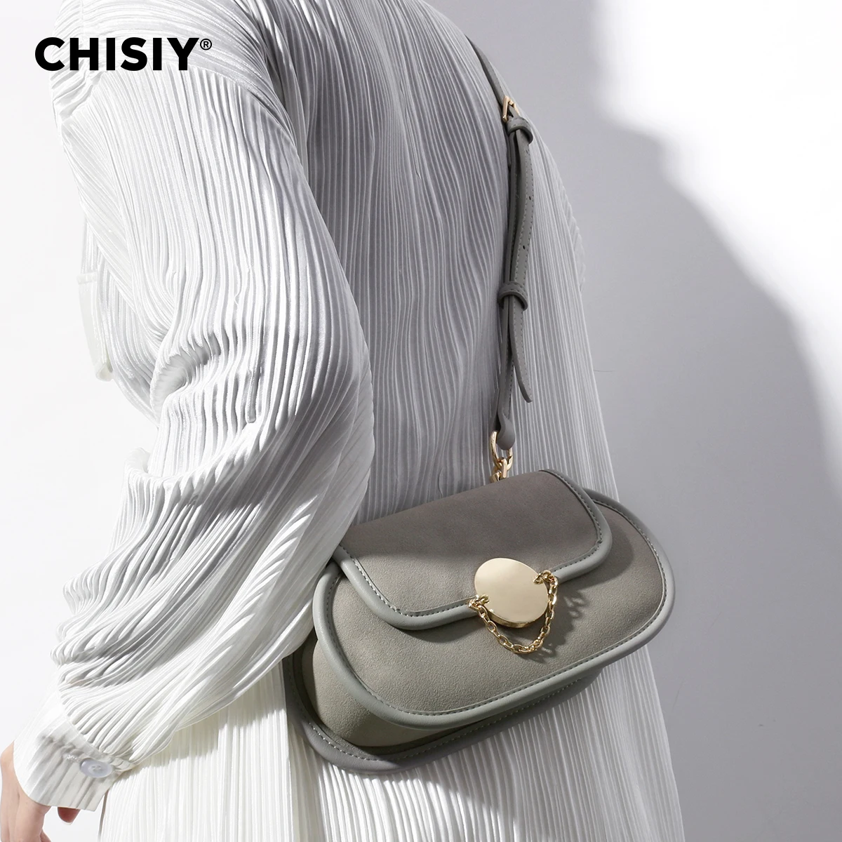 CHISIY\'s original handmade donut series hardware lock buckle gray commuting shopping handbag crossbody bag Valentine\'s Day gift