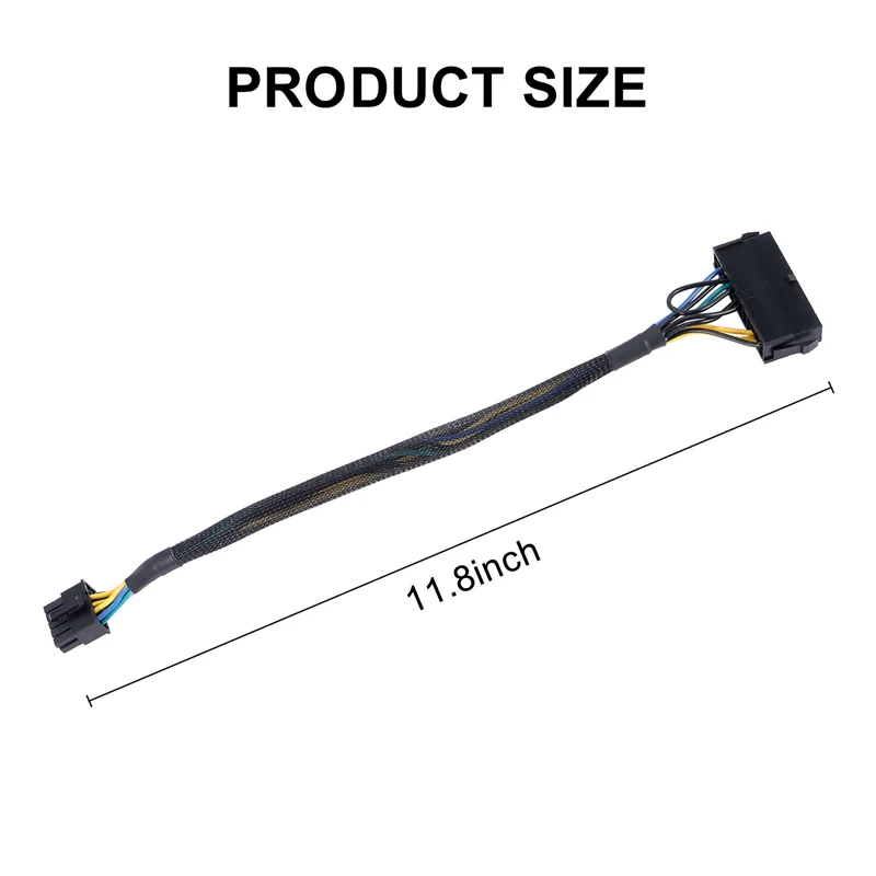 AAA87 24 Pin to 10 Pin ATX PSU Main Power Adapter Braided Sleeved Cable for IBM for Lenovo PC and Servers 12-Inch(30cm)