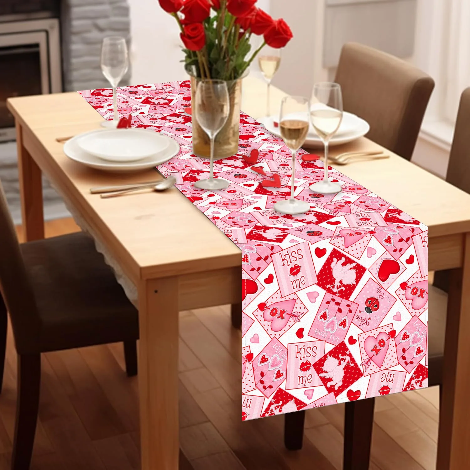 جديد عيد الحب قبلني مطبوعة الجدول عداء عطلة جو حفلة ديكور مفرش المائدة غرفة المعيشة المطبخ مفرش طاولة