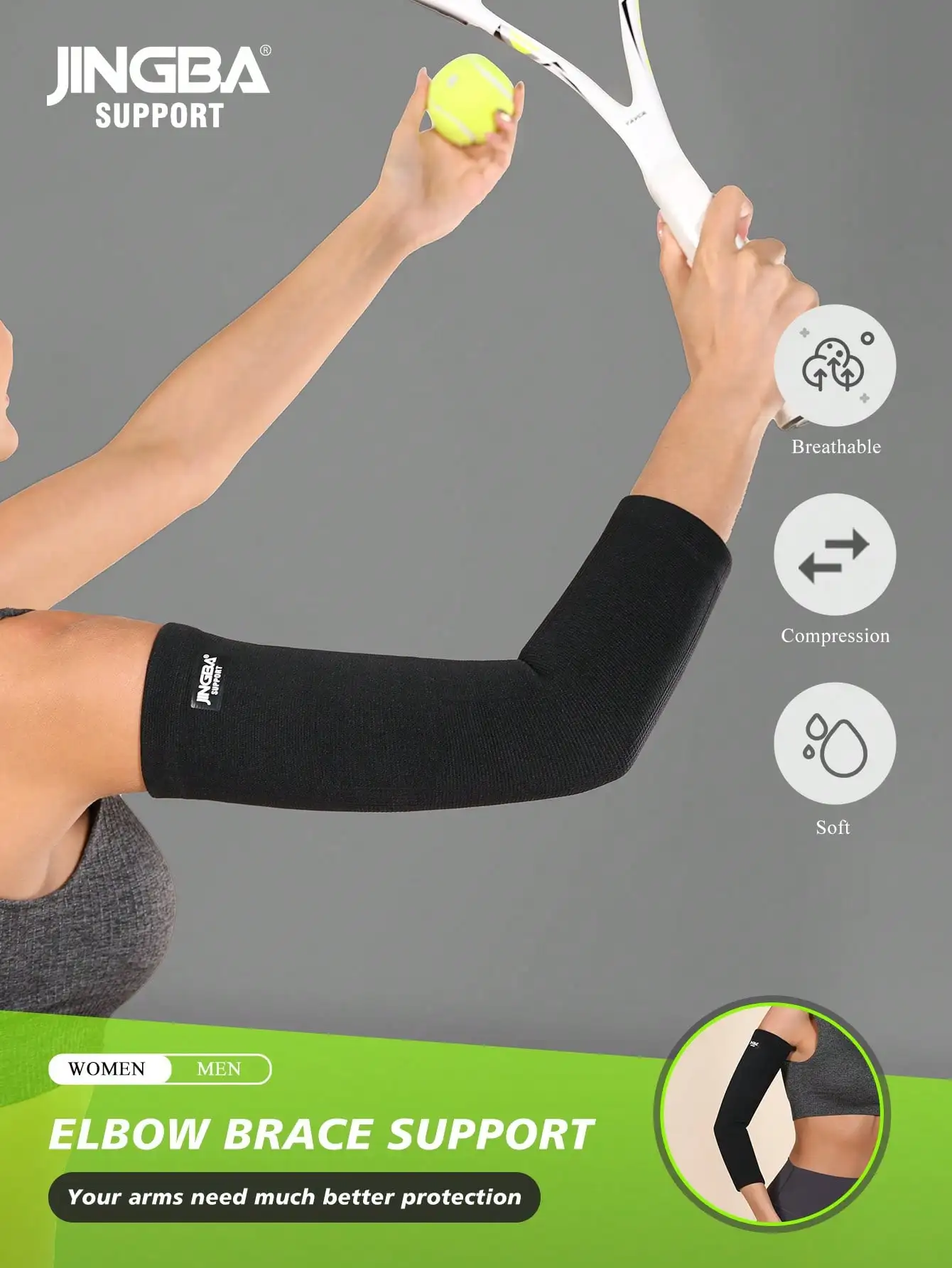 

JINGBA SUPPORT 1 Piece Breathable Compression Elbow Support Arm Sleeve For Weightlifting Basketball For Women Men