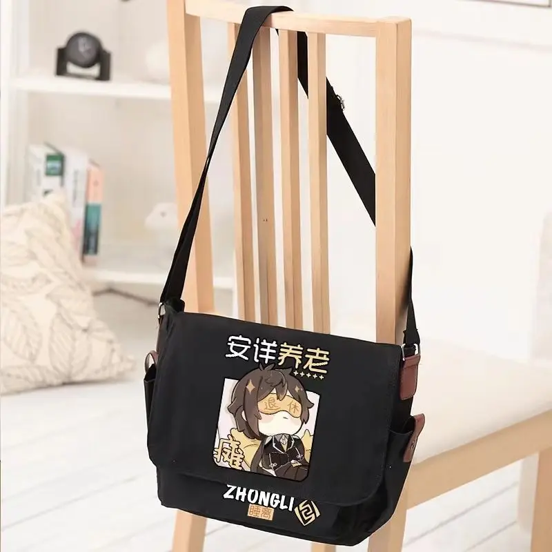 Genshin Impact Zhongli Merchandise Anime Two-Dimensional Student Backpack Shoulder Crossbody Bag Grass God Hu Tao A