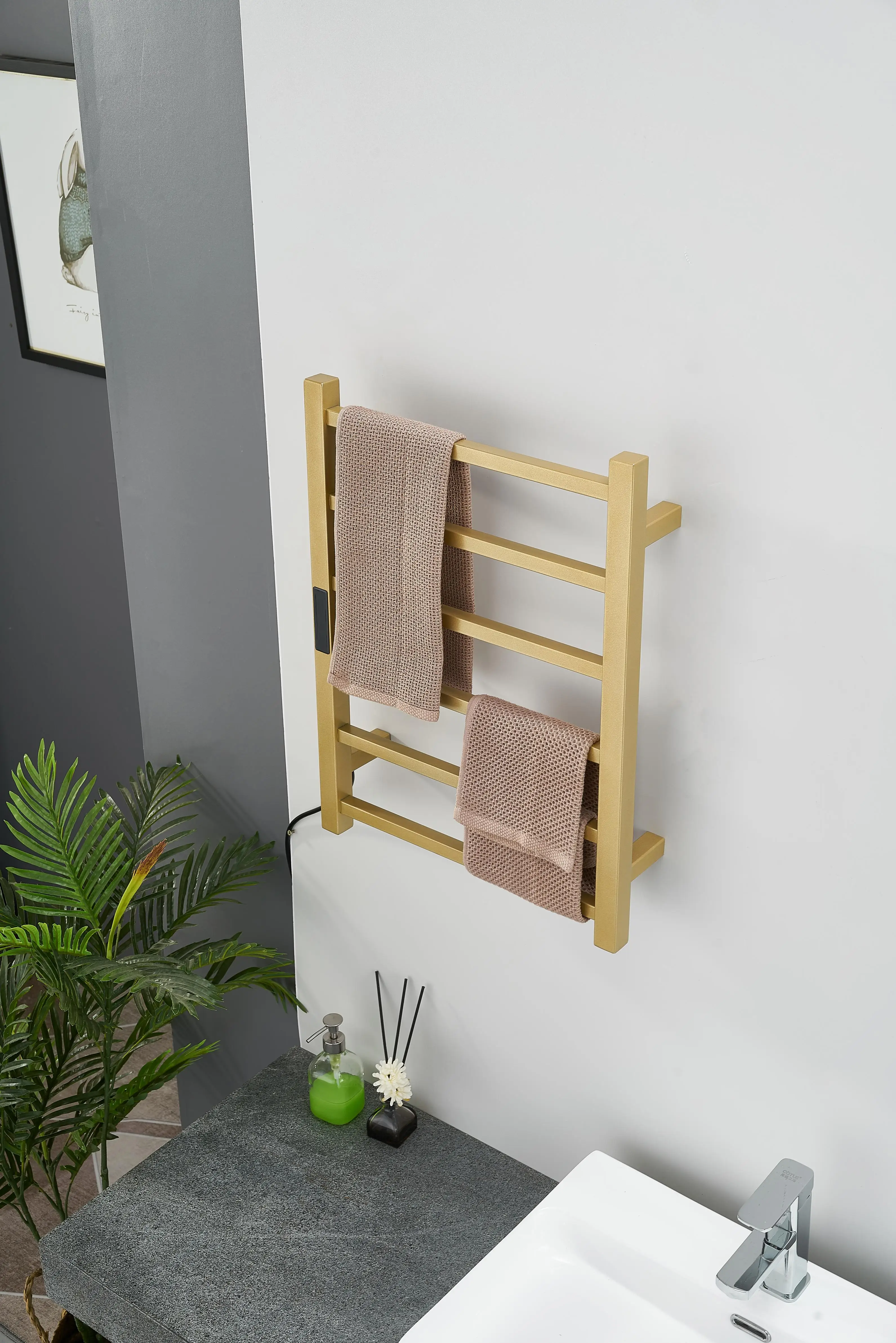 Bad Elektrische Handtuch Heizung Trocknen Rack Handtuch Rack Set Gebürstet Gold Edelstahl Beheizte Handtuch Rack