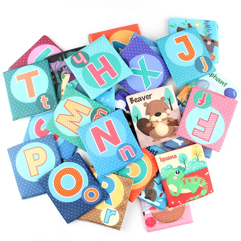 26 pçs bebê macio cartão pano livro saco de armazenamento conjunto, carta animal resistente a rasgos livro de pano brinquedo de educação precoce