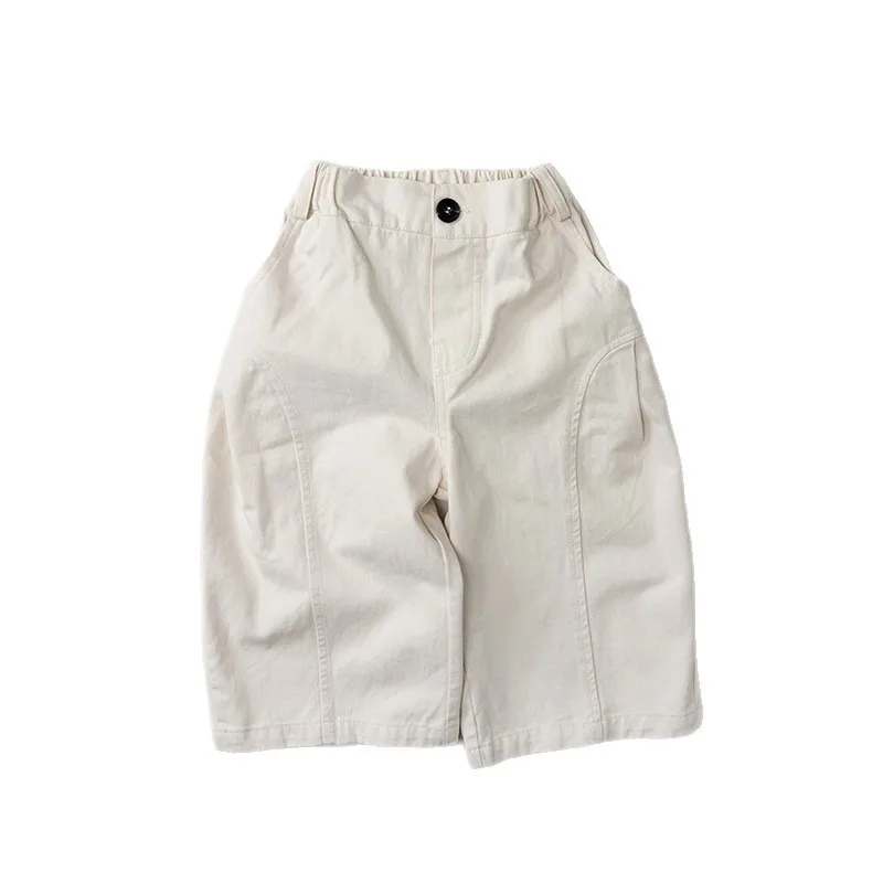 Korean Kids Loose Wide Leg Pants Elastic Waist Solid Casual Trousers Boys Girls Spring Fashion Bottoms