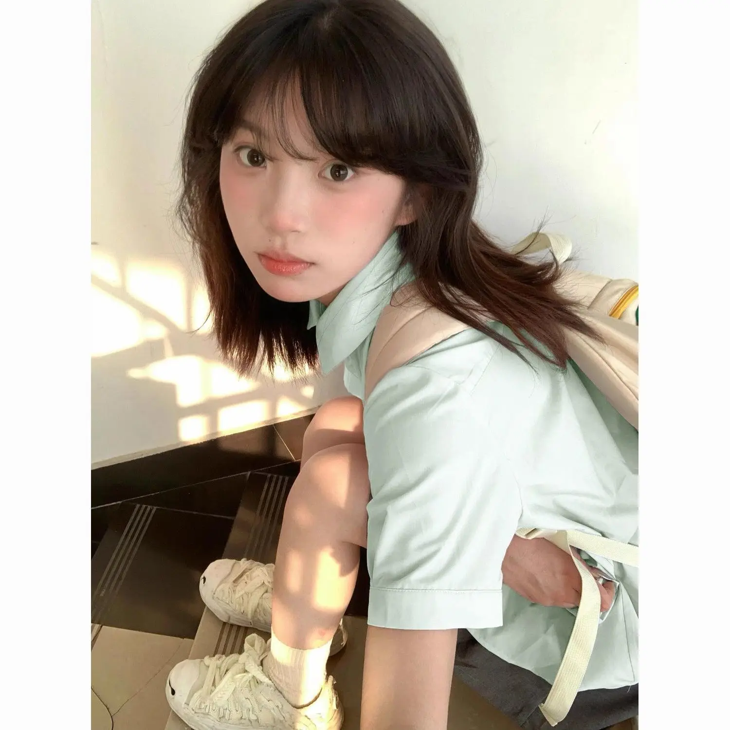 

Short Sleeve Shirts Womens Artistic Print Mesh Patchwork Blouse Trendy Street Style Modern Minimalist Button Up Elegant Summer