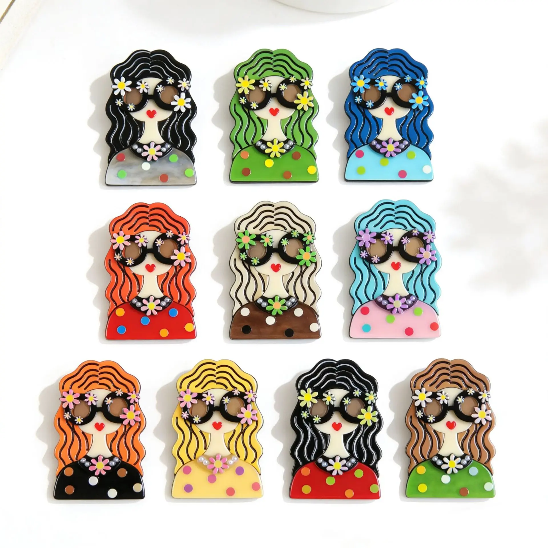 

DIY accessories Cross-border ins style acrylic beauty head brooch, niche design cartoon pin, light luxury and versatile women's