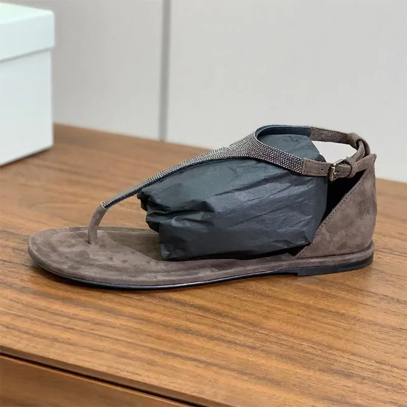 

Hot Selling String Bead Flip Flops Sandals Women Ankle Buckle Strap Sandals Women Summer Suede Modern Sandals For Woman