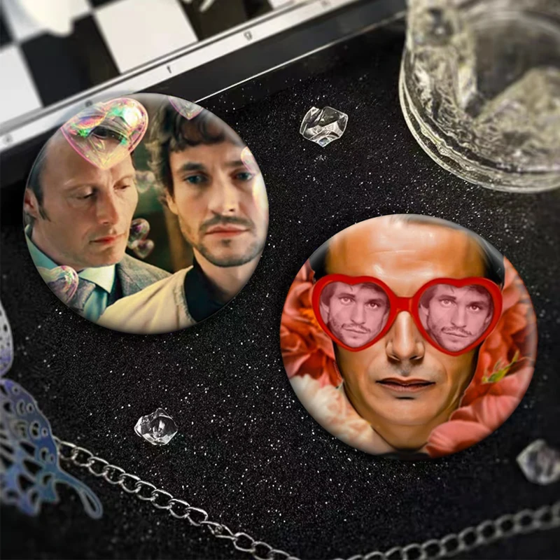 Funny Mads Mikkelsen Hannibal Meme Simple Brooches Handmade Tinplate Badge Round Button Pins for Backpack Clothes Gift Accessory