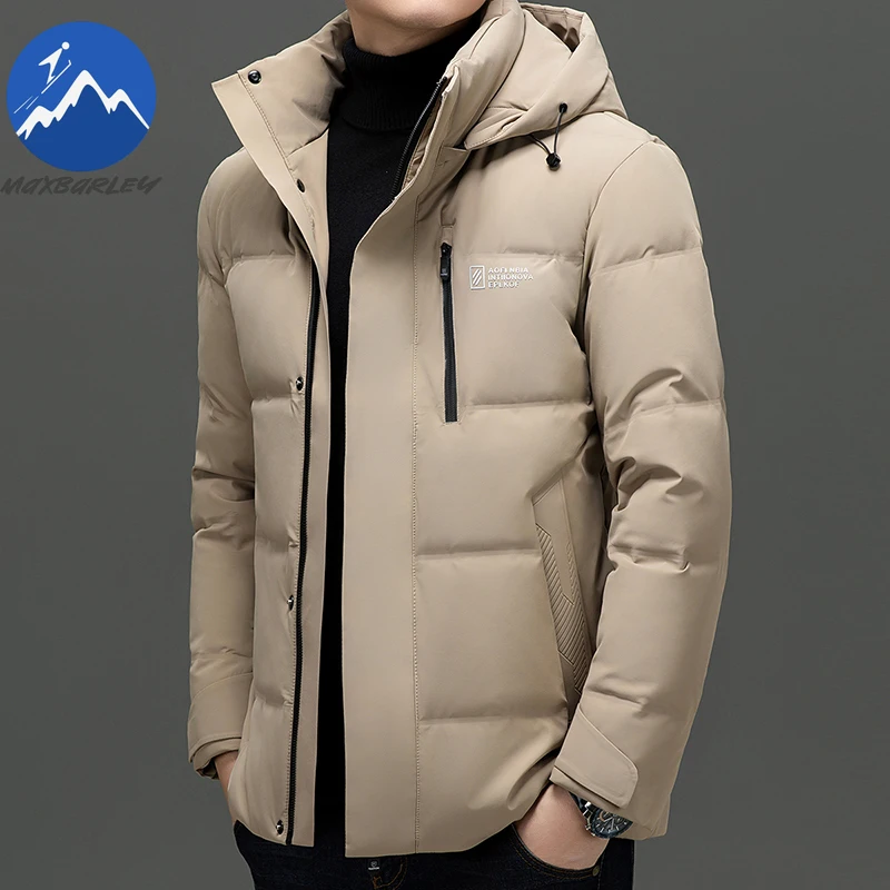 Maxbarley Mens Down Jacket Premium Detachable Hood Business Casual Lightweight Padded Jacket Fashion Work Thickened Winter Coat