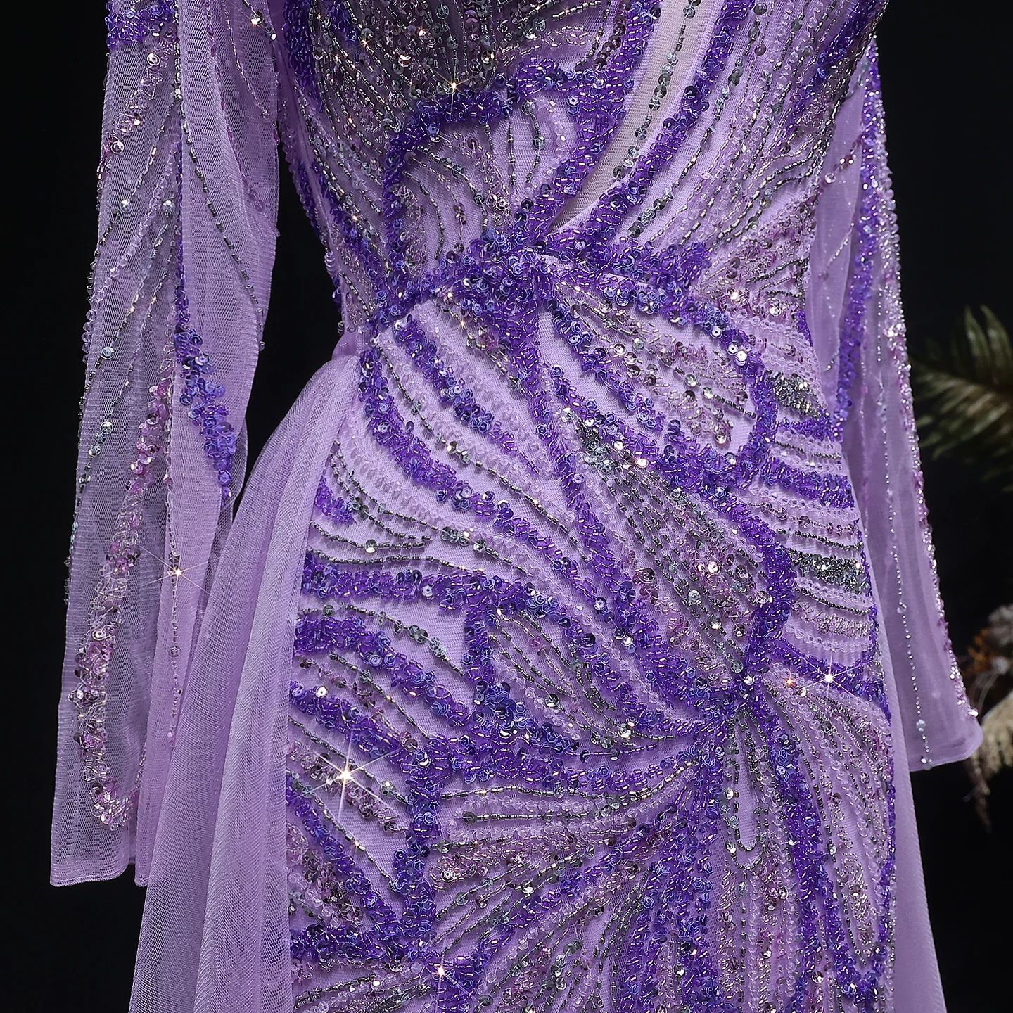 Sharon Said Dubai Luxuriöses Flieder-Abendkleid mit hohem Seitenschlitz, Weinrot, Grün, Damen-Abendkleider SS160, individuell anpassbar – Detail 10