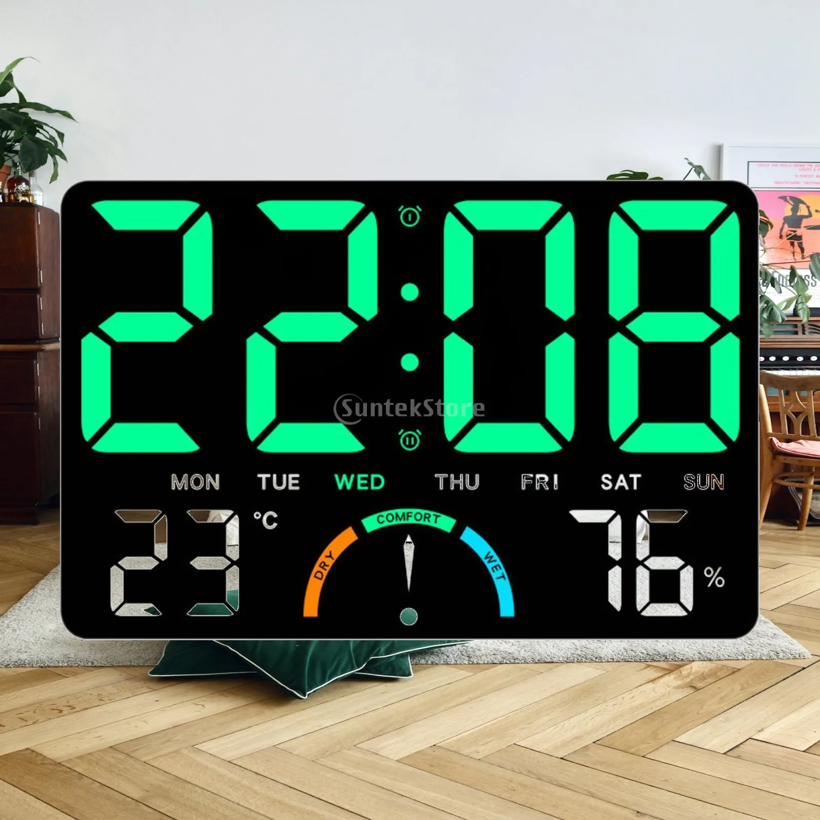 Contemporary LED Wall Clock Digital Alarm Adjustable Brightness Large Time Display Table Decor for Stylish Home Office