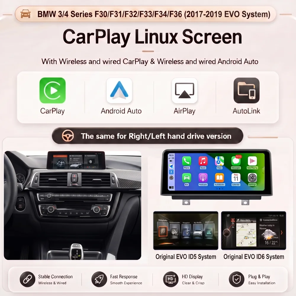 BONROAD 10.25/12.8 inch draadloze CarPlay Android Auto multimedia touchscreen voor BMW 1 2 3 4 Serie F20 F21 F23 F30 F31 F32 F33 F34 F36 NBT EVO 2011-2019 GPS navigatie autoradio