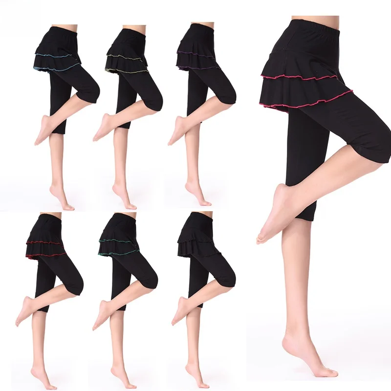 summer-square-dance-clothing-women's-modal-latin-dance-pants-mid-aged-and-elderly-summer-dancing-shorts-skirt-female-model