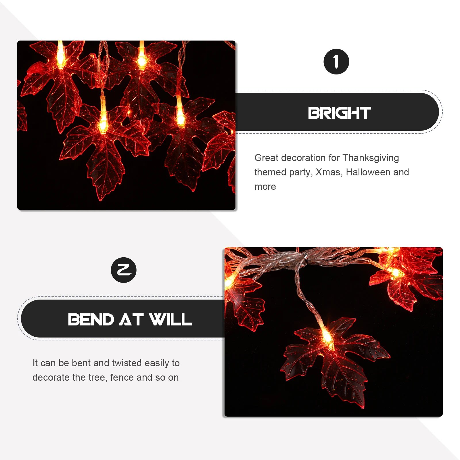 

1Pcs Thanksgiving LED Maple Leaf Lamp String Red Decorative Light Xmas Party Festival Hanging Yard String Light