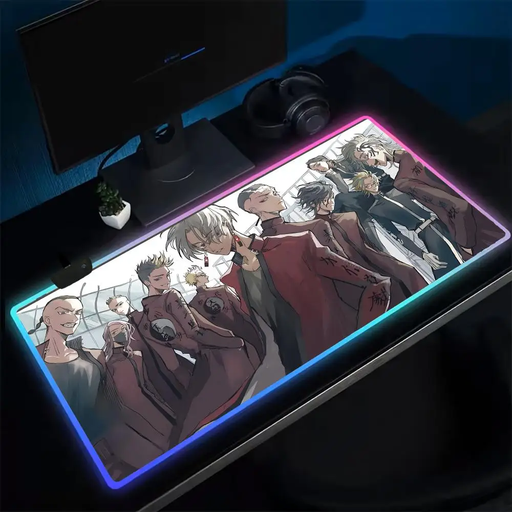 T-Tokyo Revengers Mouse Pad Anime Gaming Mouse Pad LED Table Pads Backlit Rubber Desktop XXL Mousepad RGB Desk Mats