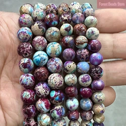 Natural Stone Purple Blue Imperial Sea Sediment Turquoises Round Loose Beads Diy Bracelet Necklace 15