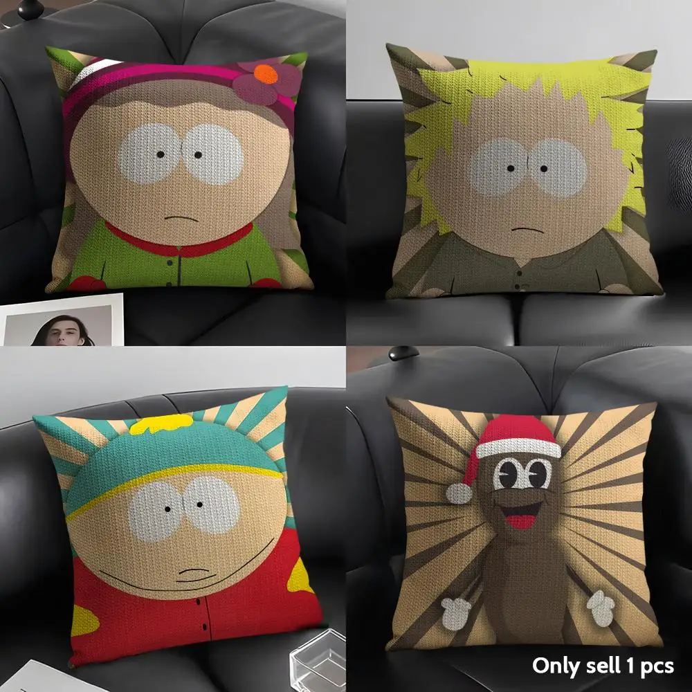 Cartoon Classic S-South P-Park Cushion Cover Natural Linen Organic Fabric Double-Sided Printing Sofa Home Decor Gift Pillow Case