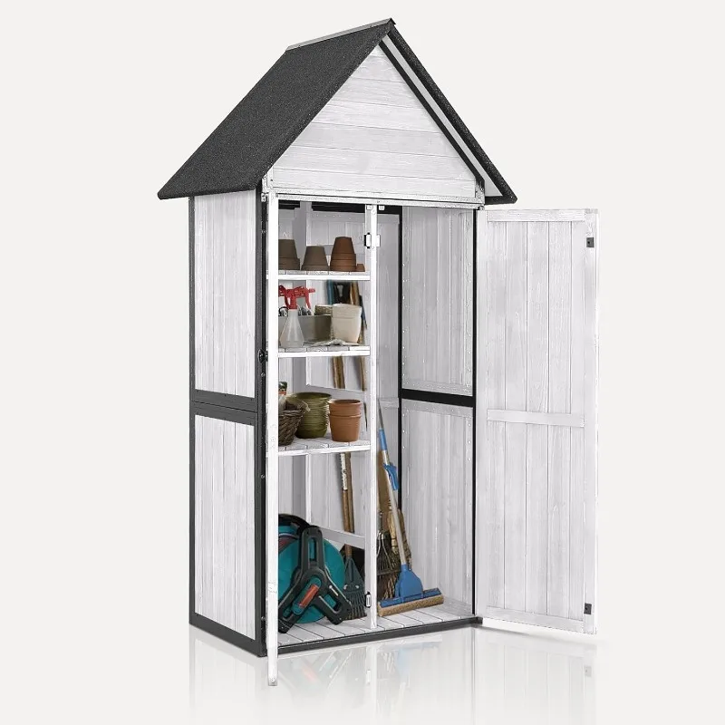 Outdoor Storage Shed with Floor and Waterproof Roof - Metal Frame Tool Cabinet with Adjustable Shelves