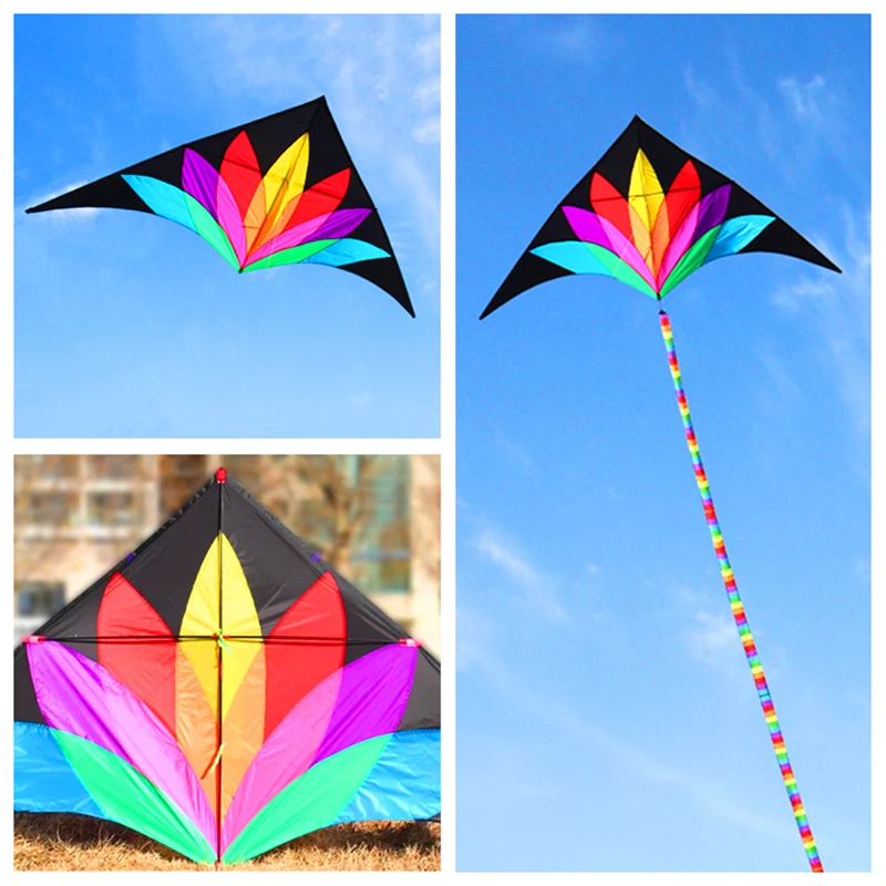 free shipping 2m large rainbow delta kite with 10m tails flying line kids kites factory delta kites wind sock flag wind kites