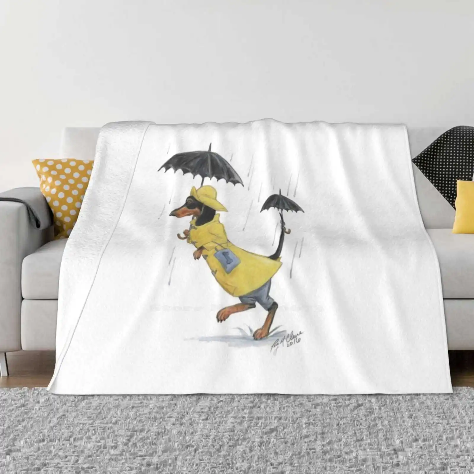 Rainy Day Dachshund Fashion Soft Warm Throw Blanket Dachshund Wiener Dog Umbrella Wet Rainy Doxie