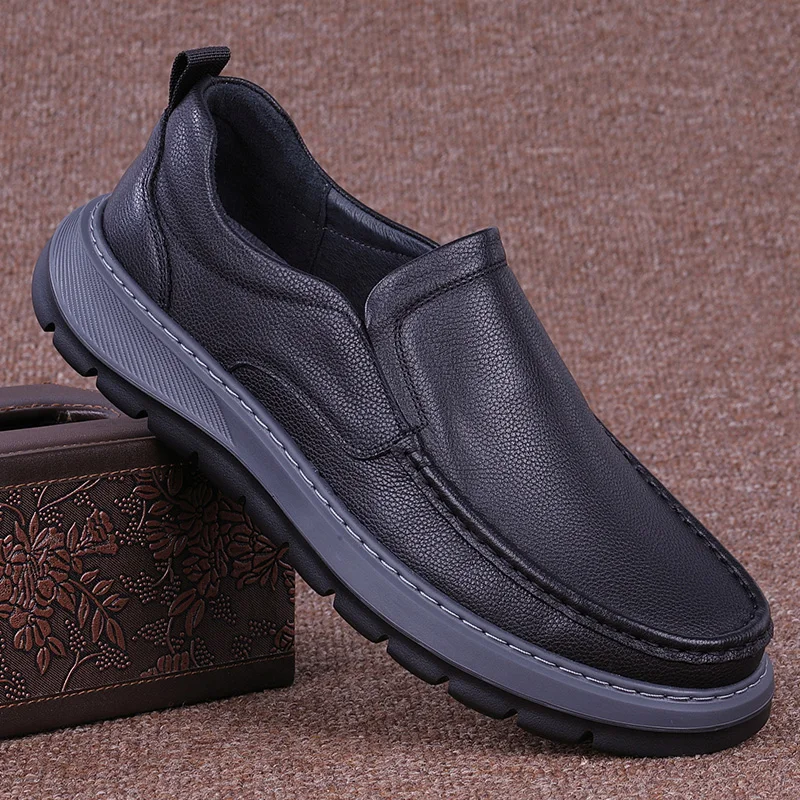 

Мужские повседневные кожаные туфли-слипоны из воловьей кожи, дышащие, для вождения, с защитой от скольжения, мягкие, удобные для ежедневной носки