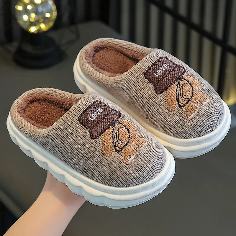 

Kids Warm Cotton Slippers Thick Sole Anti Slip Indoor Shoes for Boys Girls Big Children Autumn Winter Home Casual Footwear