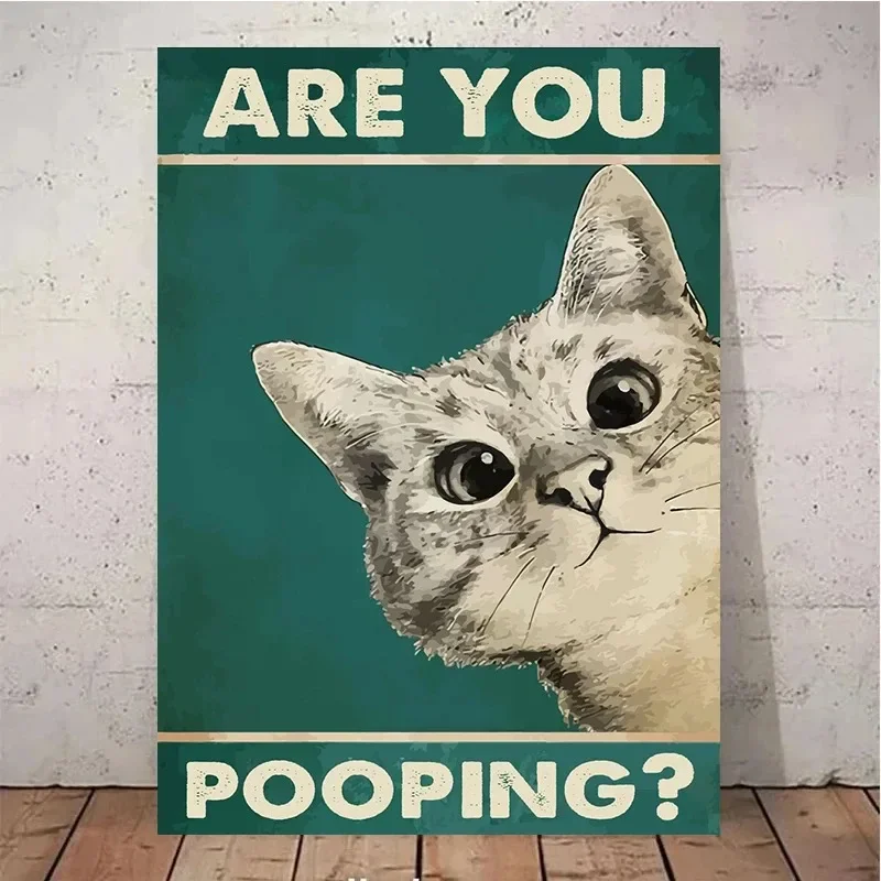 Are You Pooping Posters Bathroom Funny Bathroom Sign Canvas Prints Cute Black Cat Art for Painting Wall Pictures Toilet Decor