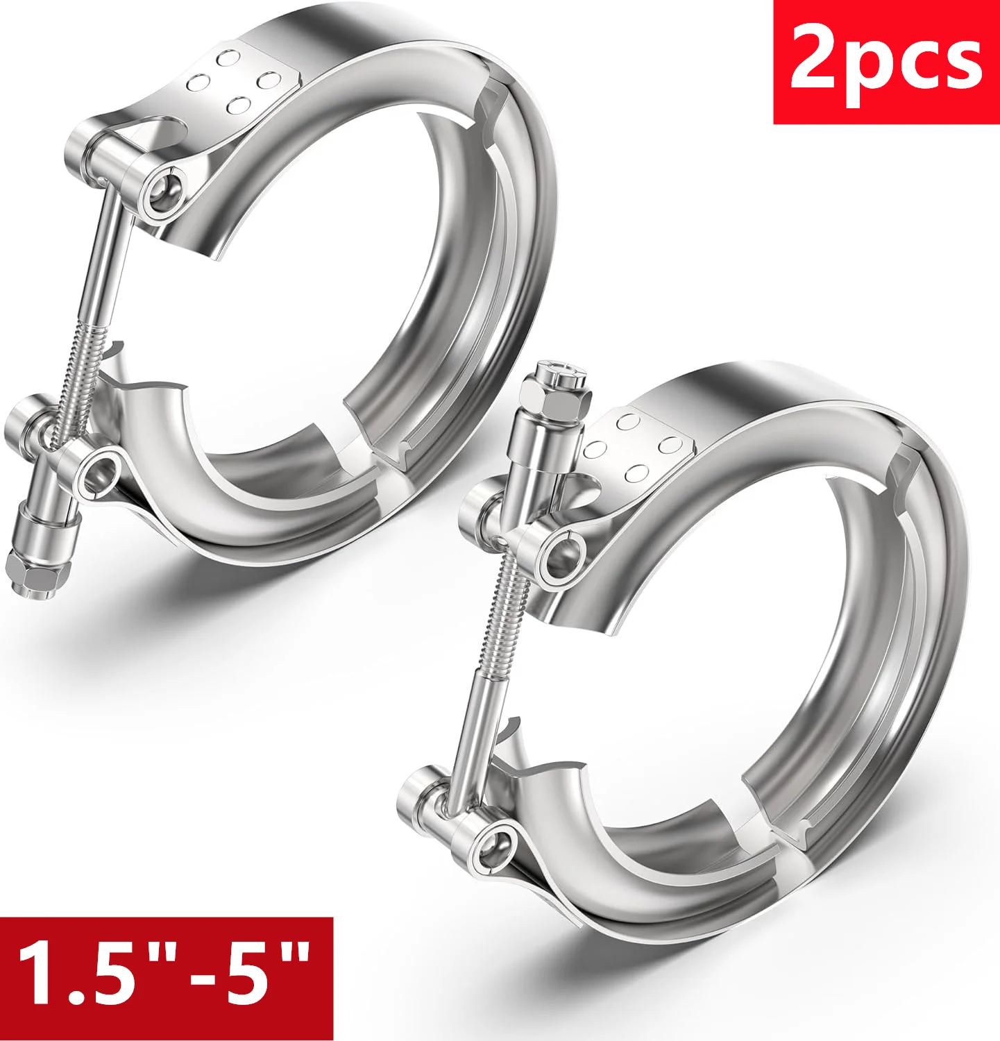 2PCS 304 Stainless Steel 1.5~5 Inch 51 63 76mm Standard V Band Clamp Turbo Downpipe Intercooler Exhaust Pipe Vband Clamp V Clamp