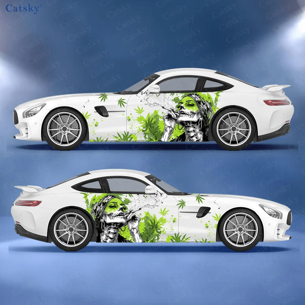 

Green Smoking Skull Car Side Sticker Decoration, PVC Waterproof Scratch Resistant Decal, Car Protection, Auto Accessories Gift