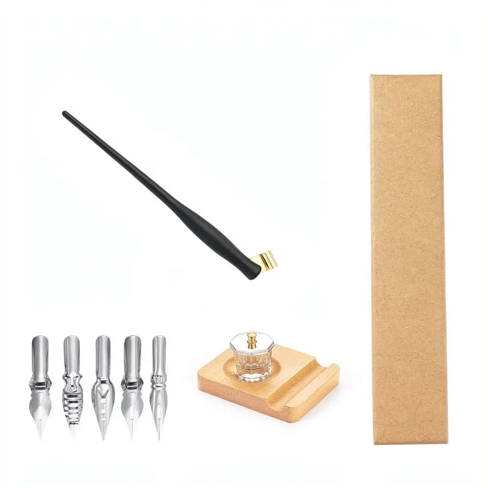 Elegant Resin Dip Pen Set With Solid Wood Rest And Glass Cup Calligraphy Tools For Gothic Lettering Creative Writing
