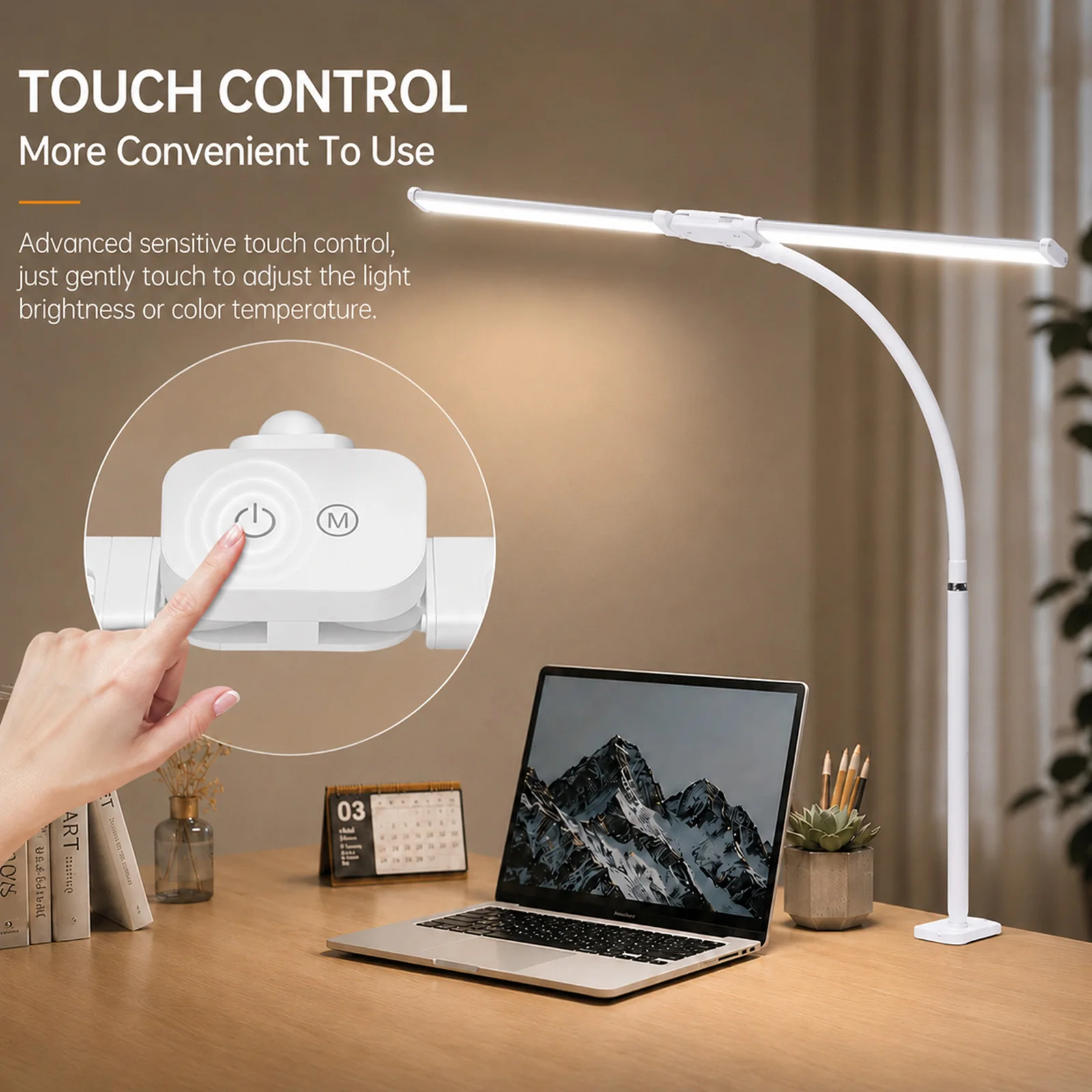 Double Head Clip-on LED Desk Lamp 3 Modes Brightness Adjustable USB Adapter Suitable for Reading Studying Piano Monitors Office image 3