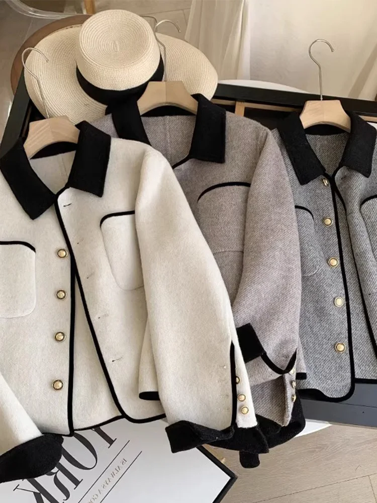 

Korean Sle Velvet Lapel Casual Loose Slimming Spring Jaet Youth Faion Single Button Long Sve Polyester Fiber Outerwear