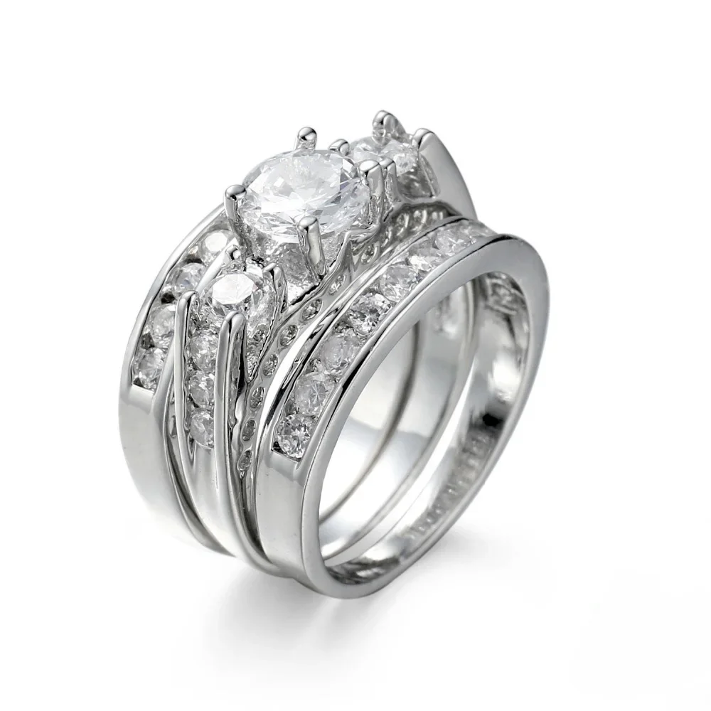 3pcs Luxury Brand Fashion 925 Sterling Silver Bridal Set Ring for Women Paved Micro Zircon Crystal Wedding Jewelry Size 6-12