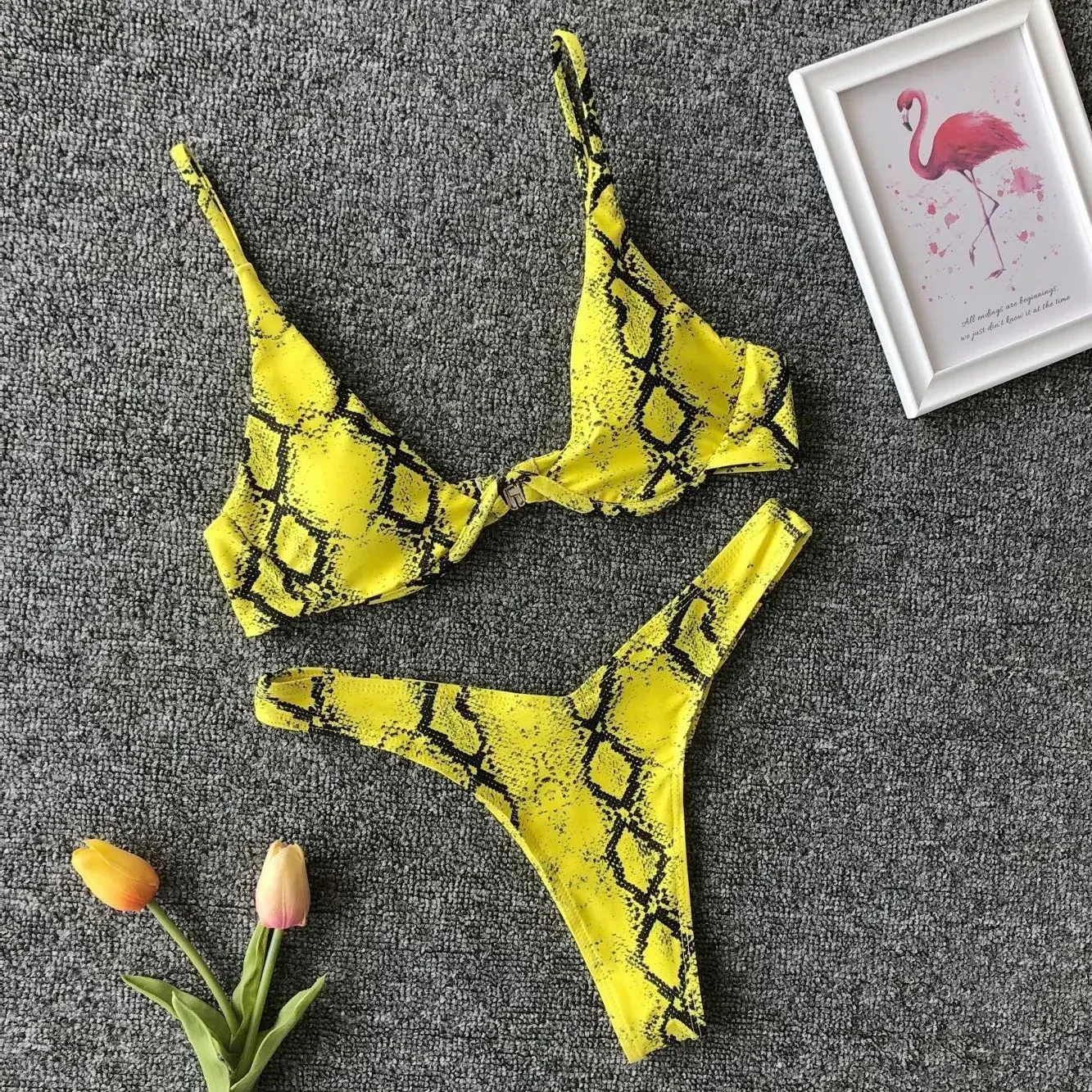 Micro Bikini 2025 Swimwear Women Sexy Yellow Leopard Snakeskin Print Underwire Swimsuit Beach Bathing Suit String Thong Bikini