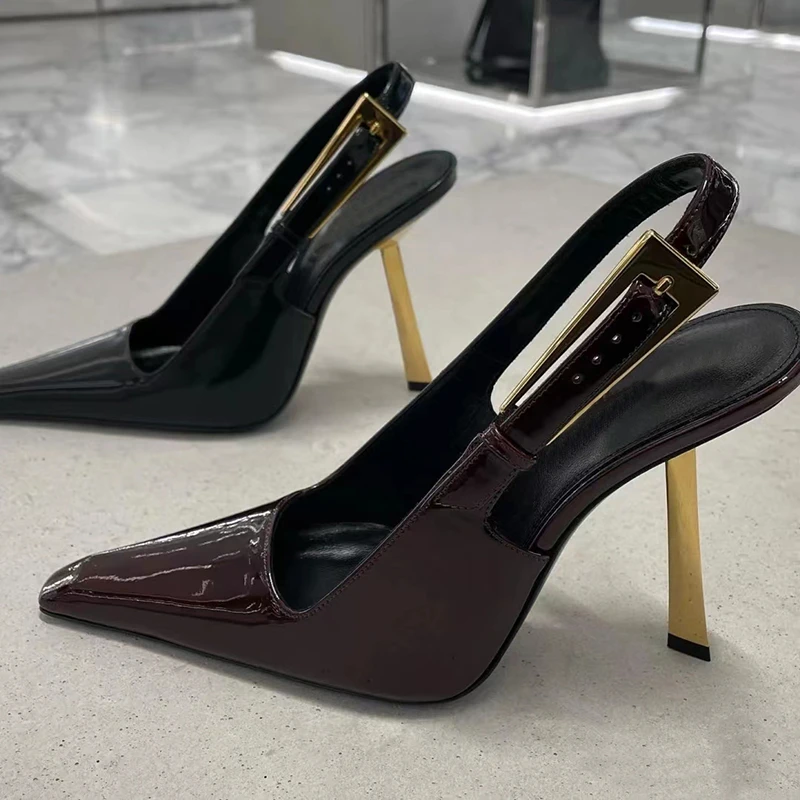 

Patent Leather Sexypointed Toe Women Shoes Slingbacks Fashion Show Ladies Shoes Metal Stilettos Buckle Latch Zapatos Mujer 2025