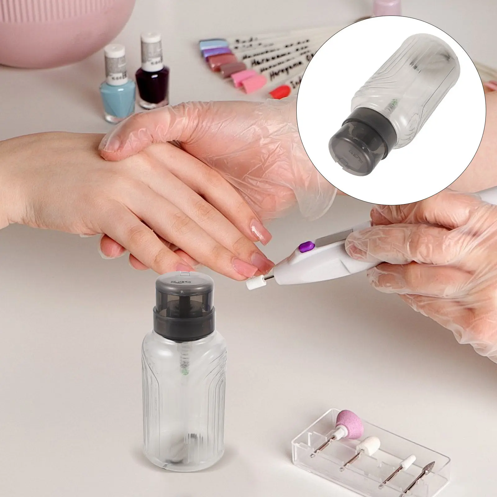 

6Pcs Nail Remover Pump Bottles Clear Black Pet Leakproof Lock Head Empty Dispensing Containers for Travel Salon Nail Solution