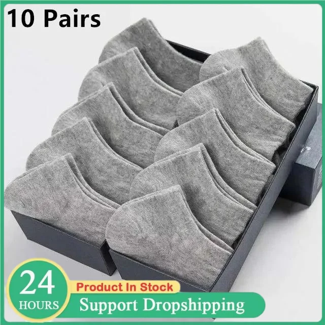 

10 Pairs Men Socks Polyester Boat Socks New Style Black White Grey Business Men Stockings Soft Breathable Summer for Male