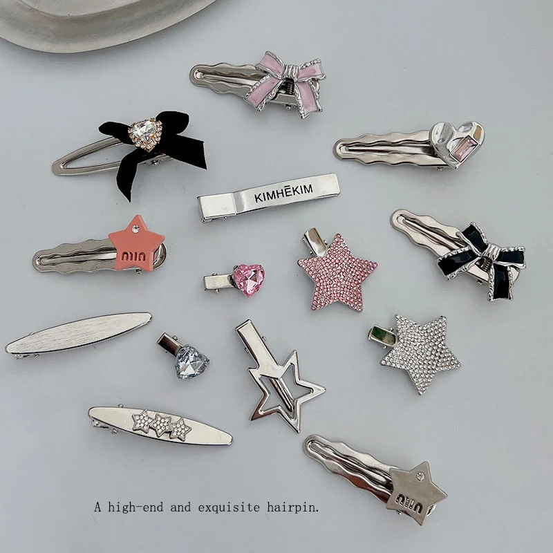 

2023 new silver pentagonal star hairpin female bangs with hairpin duck bill clip