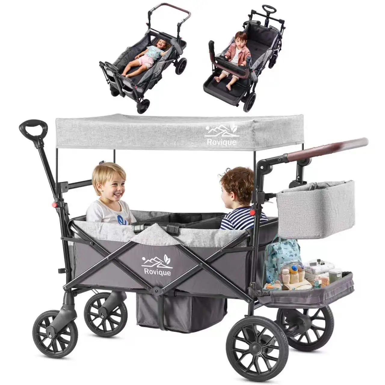 

Wagon Stroller for 2 Kids, Stroller Wagon with Canopy, Storage Bag