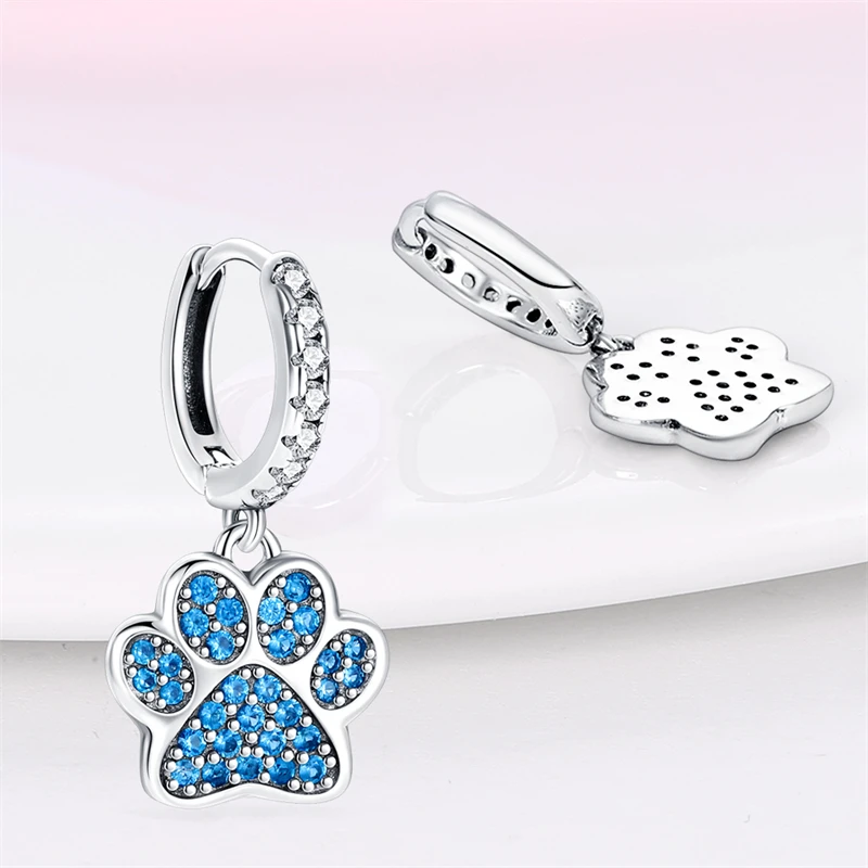 Original 925 argent bleu Zircon capteur de rêves plume étoile lune mignon griffe boucles d'oreilles pour les femmes beaux bijoux d'anniversaire cadeaux