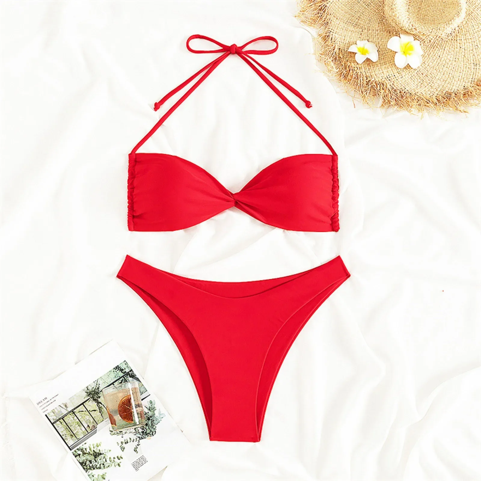 

Боди с лямкой на шее, купальник с эффектом пуш-ап, женский винтажный купальник из двух предметов, винтажный плиссированный купальник для женщин, контроль живота, 2 шт.