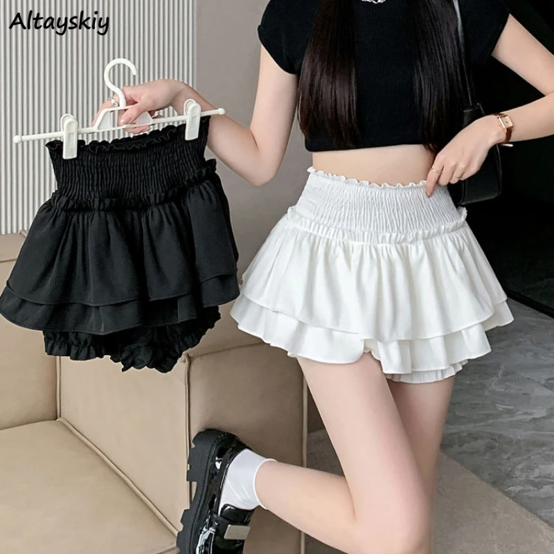 Skirts Women Ruffles Summer High Elastic Waist A-line Faldas Girlish All-match Minimalist Attractive Streetwear New Temper Soft