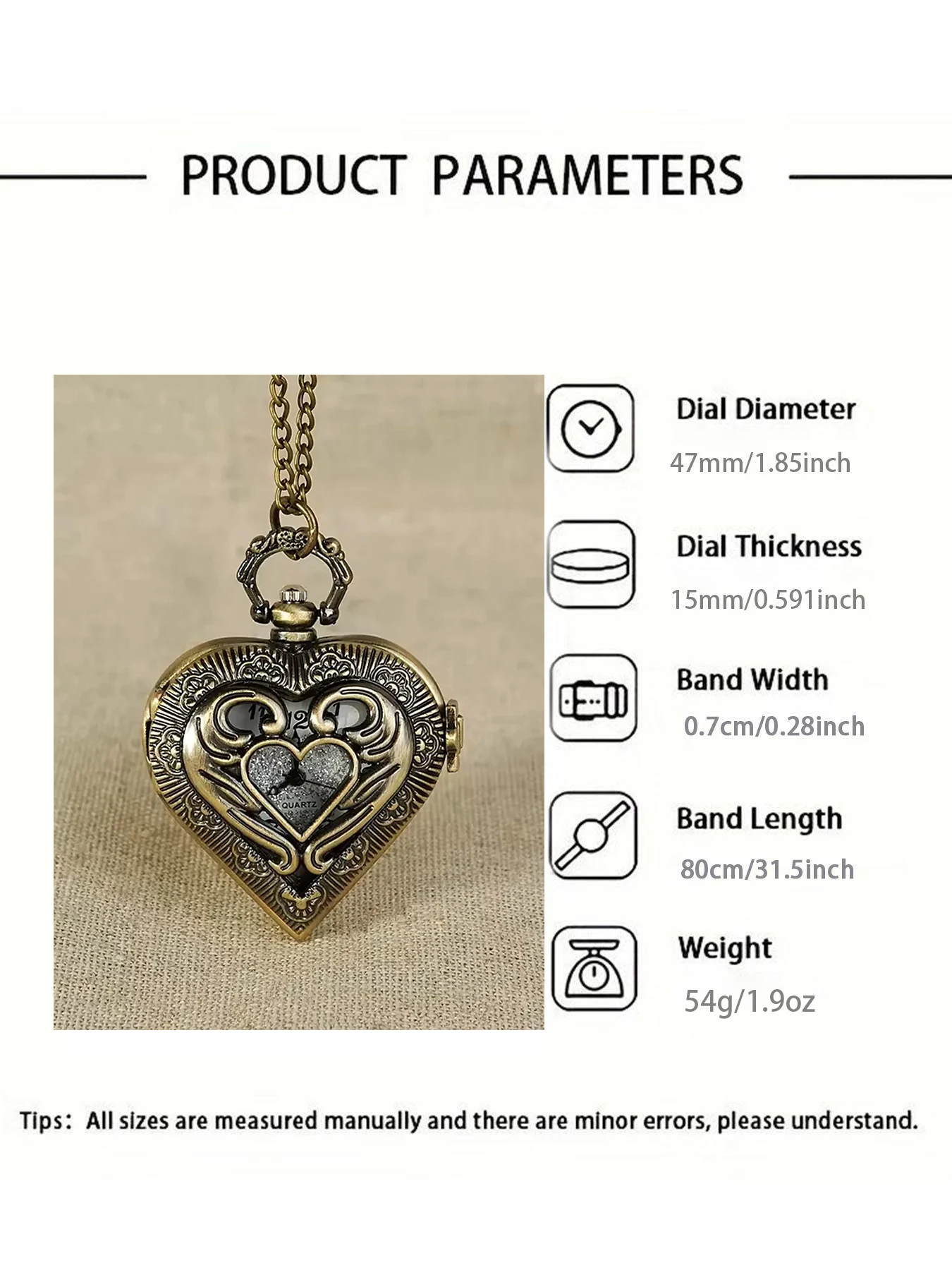 Vintage hollowed out heart-shaped pocket watch with carved heart quartz watch for couples, digital pointer pocket watch view 5