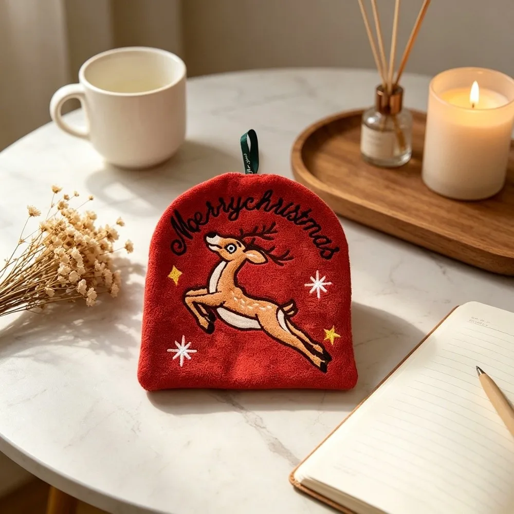 Water Absorption Christmas Hand Towels Coral Fleece Hanging Christmas Tree Handkerchiefs Quick-drying Cleaning Dishcloths
